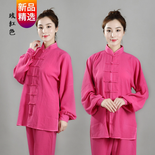 太极服女太极服亚麻棉麻刺绣女春秋夏中老年男练功服裤长短袖武术亚麻