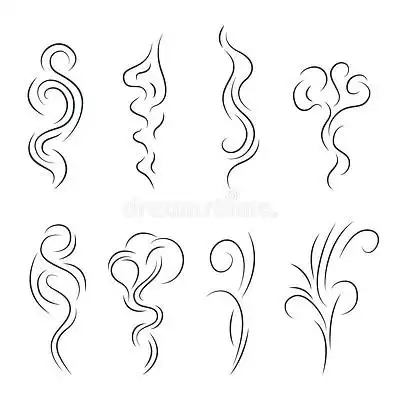 i>烟 /i>蒸汽水汽手势黑的薄的线条偶像放置.矢量