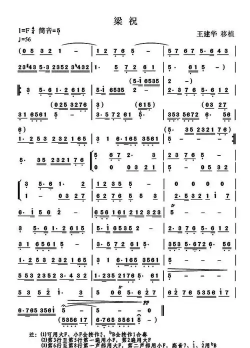 梁祝葫芦丝简易版曲谱_民族乐器网