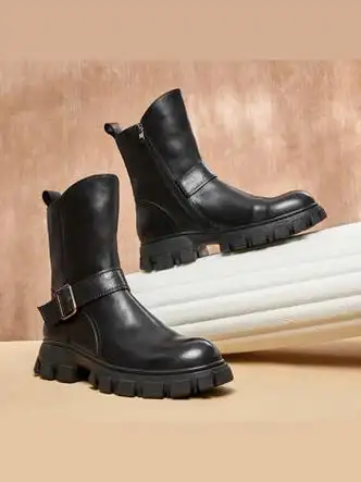 艾上他她男士切尔西靴厚底复古英伦时尚韩版休闲皮靴中筒靴子高帮皮鞋