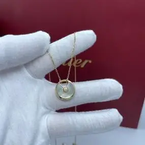 卡地亚cartier 18k黄金白贝母护身符钻石项链 中号款