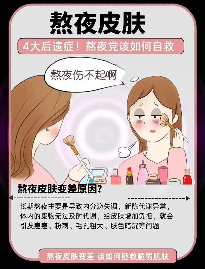 熬夜皮肤变差原因? 长期熬夜主要是导致内分泌失调,新陈代谢异 - 抖音