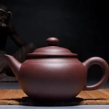 紫砂陶瓷 紫砂 【国家工艺美术师】 周丽萍 《双线圆壶》清水泥 170cc