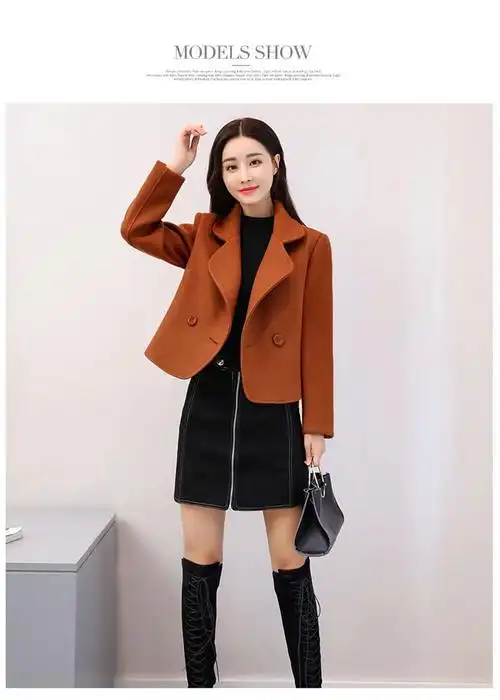 韩版气质美拉德毛呢外套2024秋冬新款女装短装小个子时尚呢子外套 - 1