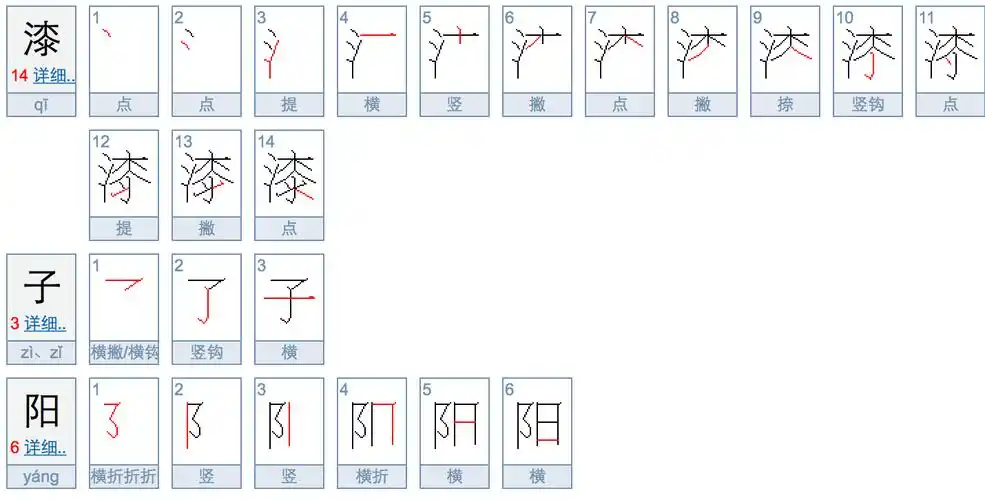 漆子阳这三个字是多少笔画