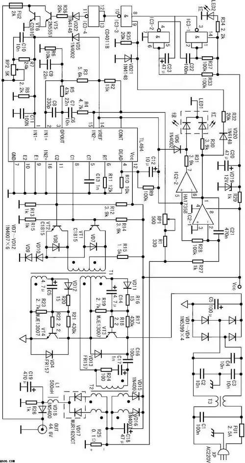 tl494制作的一款电动车充电器电路图
