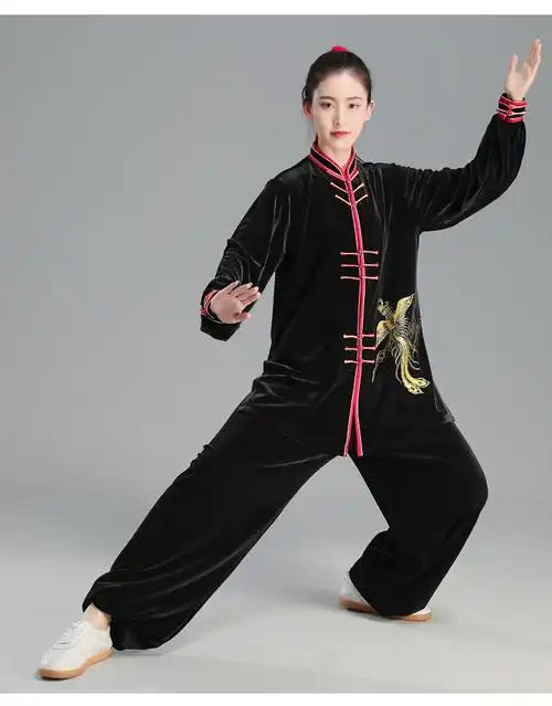 太极服女南韩绒太极服秋冬加厚2021新款凤凰图案服装金丝绒太极拳练功