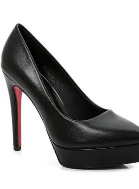 12cm尖头超高跟鞋女细跟浅口防水台夜店百搭性感黑色职业单鞋模特