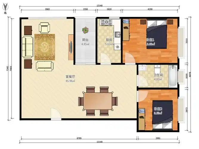 丰泰城精装两房!户型方正采光好,家私家电齐全,拎包入住!