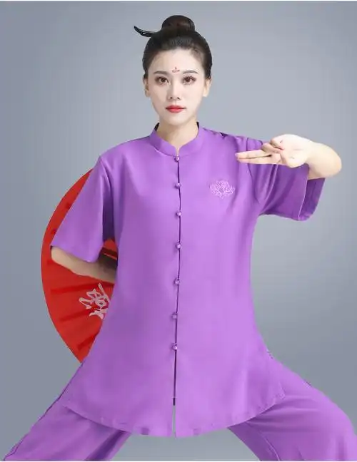 山人运动太极服女夏装短袖武术服装练功服男士中老年太极拳服装灰色xl