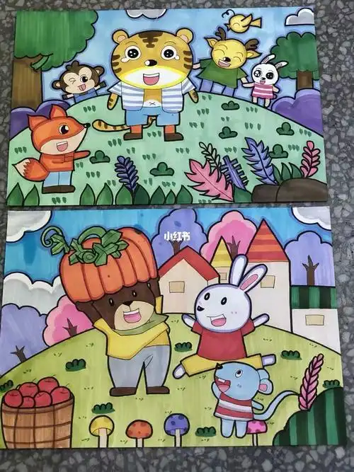 画大全可乐云儿童简笔画动物组合小场景森林动物简笔画带颜色动物风景