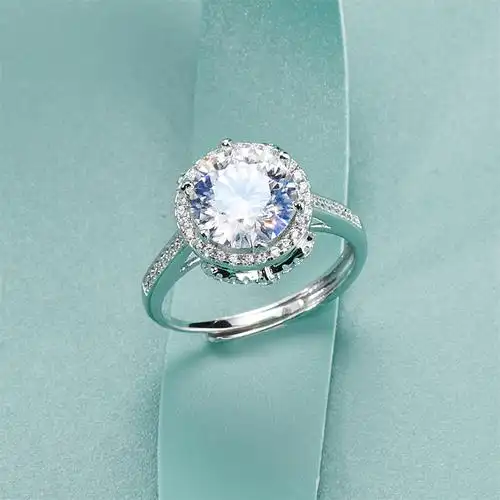 正品进口莫桑石钻戒50分1克拉纯银情侣结婚求婚圆包戒指豪华婚戒