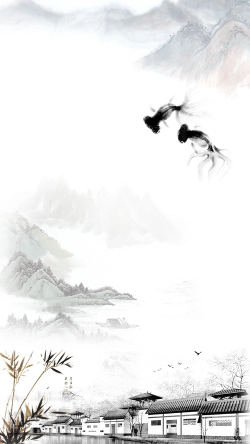 中国风水墨淡雅江南小屋h5背景素材