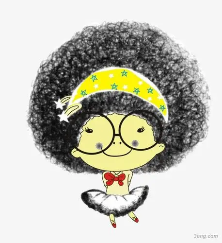 烫发女孩png素材透明免抠图片-卡通手绘