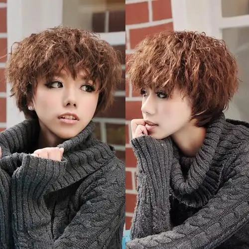 热卖 旗袍秀 尊贵 复古名媛螺丝电烫真人假发女 短卷发l033115