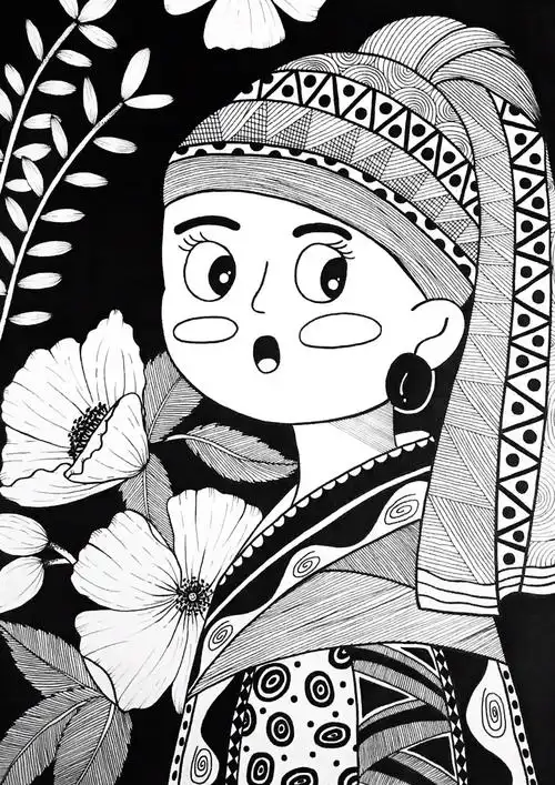 画画的日常  #黑白装饰画  #装饰画  #黑白画  #黑白线描  #世界名