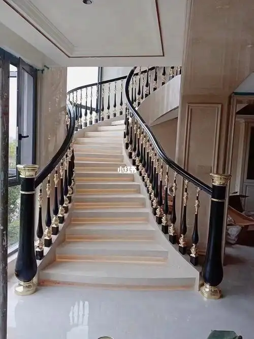 轻奢铝艺镀金别墅楼梯扶手新中式栏杆定制