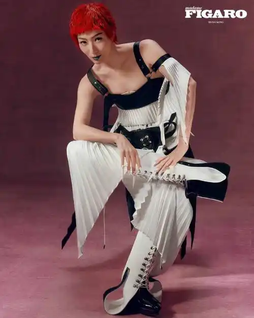 郑秀文封面大片曝光 红色短发造型前卫氛围感满满