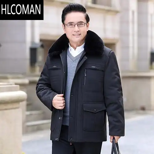 hlcoman爸爸冬装外套中老年棉衣男士加绒加厚中长款老人爷爷冬季p暖