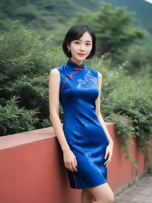 清纯如诗:克莱因蓝旗袍短发超模的韵味之美_都市_人们_魅力