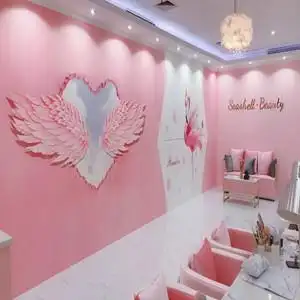 粉色美容店ins墙纸网红火烈鸟美妆工作室美甲专用壁纸舞蹈室背景