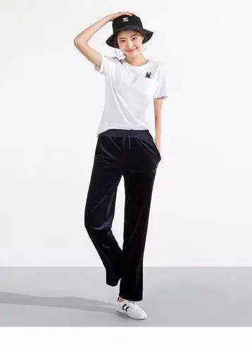 热风休闲裤女2018年春季新款女士时尚百搭直筒裤丝绒卫裤f28w8102_7折