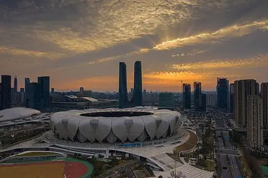 浙江省杭州市亚运奥体中心大莲花体育场航拍