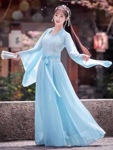 古装演出服汉服女中国风汉服女超仙仙女古筝古裙民族服装