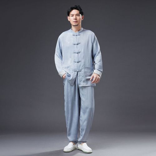 冰丝印竹太极服男春夏新款太极拳练功服太极服装武术表演服中国风 浅