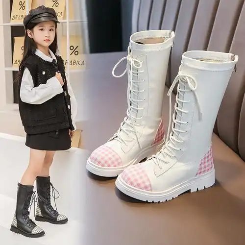 女童靴子2021新款秋季儿童高筒长靴英伦风马丁皮靴