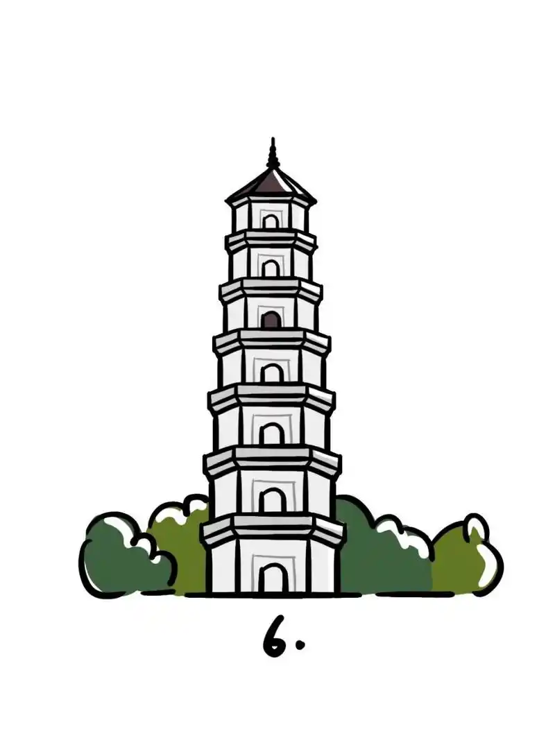 如何画福州白塔?|地标建筑简笔画教程31 地标建筑31-福州白塔又名定光