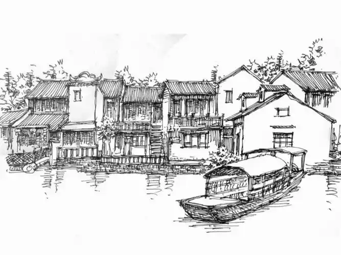 钢笔速写水乡西塘古镇视频