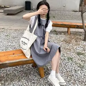 女夏装2021新款时尚国中生背心裙小个子显高连衣裙日系风格穿搭