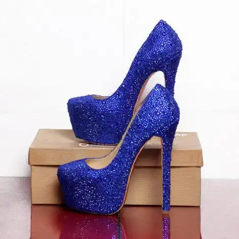 2013新款高跟鞋蓝色水钻明星鞋超高跟夜店女鞋绿色婚鞋特色鞋14cm