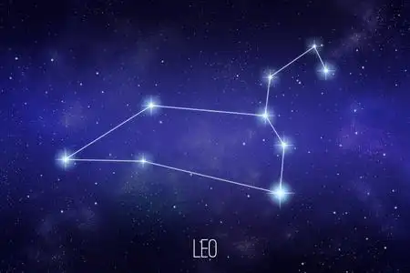 星空背景下的狮子座星座.天文学或占星术插图.照片