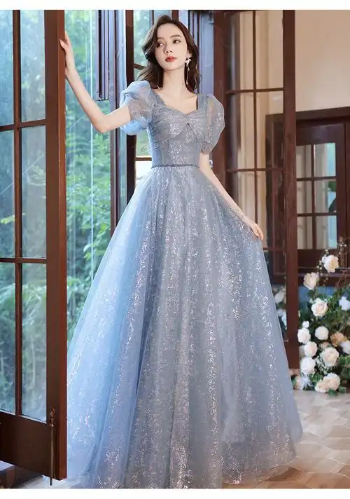 dx宴会晚礼服裙女2022新款高贵1成人礼生日平时可穿长款优雅气质蓝色