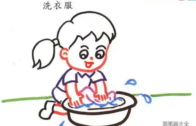 幼儿学画人物小女孩洗衣服