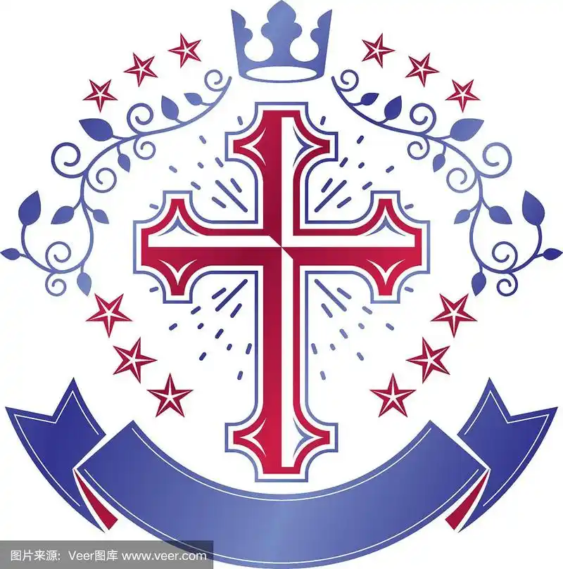 复古风格的标签,纹章,宗教标志装饰奢华的丝带和君主皇冠.