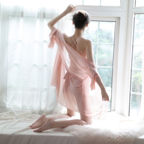 轩曼莎【可选顺丰配送】性感蕾丝睡衣女夏火辣透明薄纱吊带背心三件