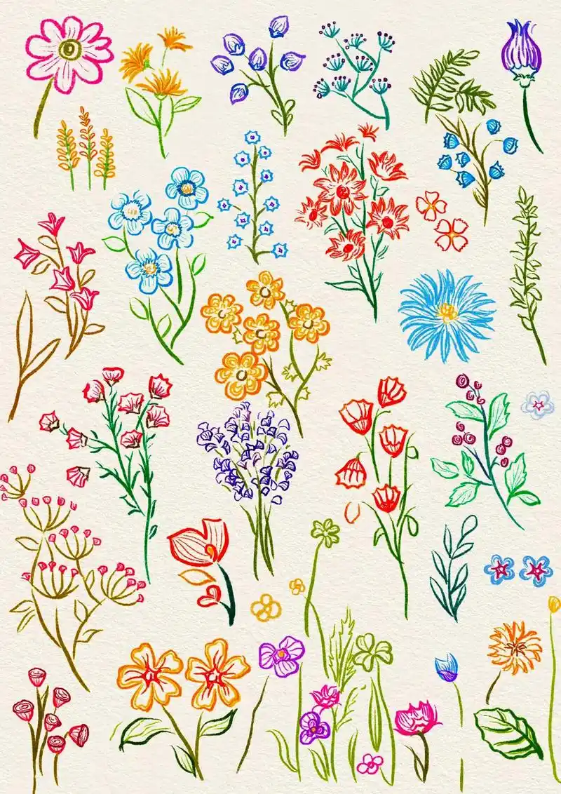 花卉简笔画,随手画的花花草草真的很好看.🌷步骤教程 1.先 - 抖音