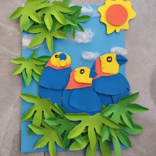 纸贴画 #学前教育手工白云78用棉花用泡棉胶粘上更有立体感哦