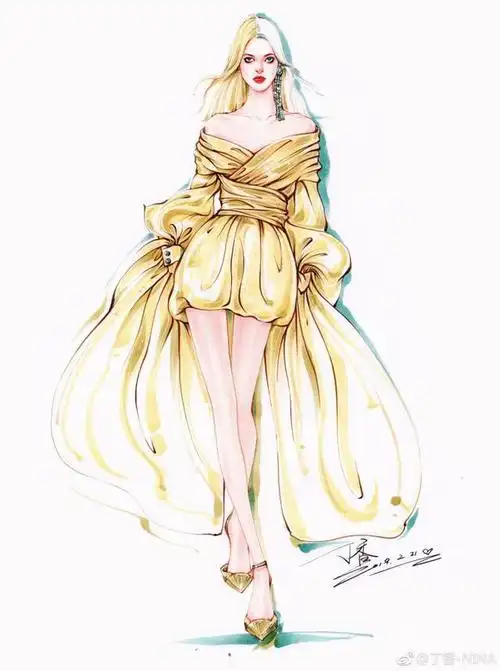 表现变化多样 质感丰富的服装面料和服饰效果 服装效果图人物造型轮廓