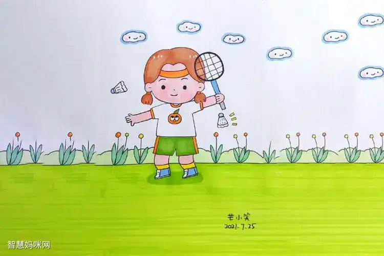 两个运动小朋友简笔画六一运动过节也不错哦