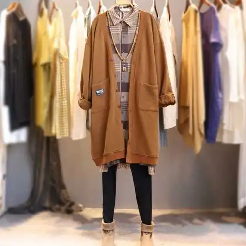 女装胖mm春秋新款外套宽松休闲百搭文艺卫衣上衣韩版显瘦开衫大码