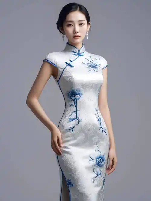 原创超级模特演绎青花旗袍东方之美熠熠生辉