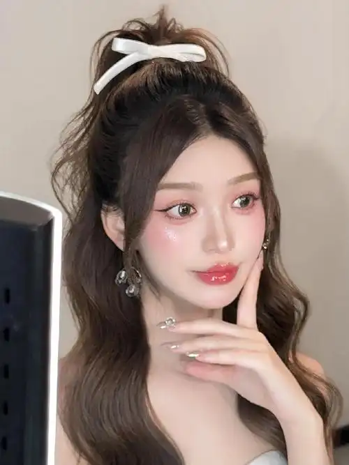 甜美可人的韩式半扎高马尾||#散发新娘造