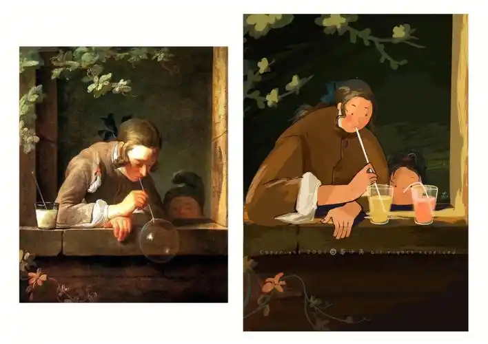 是吹泡泡的少年吗,不,我们在喝果汁比赛!