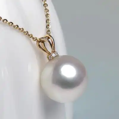 鑫润南洋海水大颗白色珍珠吊坠项链18k金单颗正圆强光项坠送女友