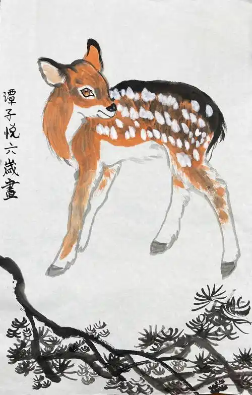 郭琳艺术课堂,儿童笔下灵动的梅花鹿宝宝绝了!_示范_汪帼萍_原作
