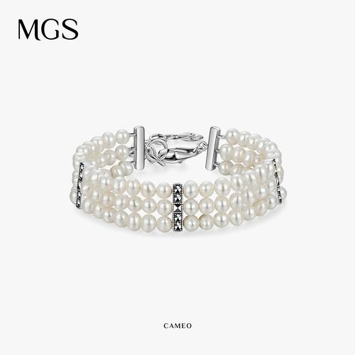 mgs/曼古银卡梅奥美人系列三排珍珠手链女轻奢高级设计感手饰女